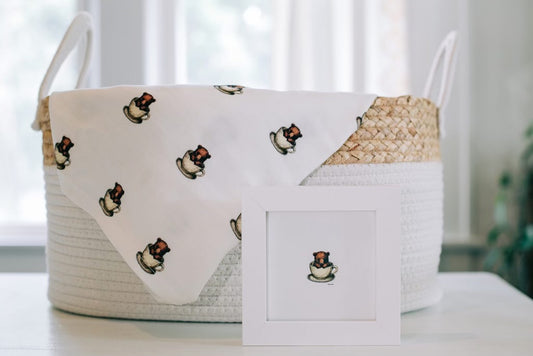 Teacup Bear Blanket + Nursery Art Set