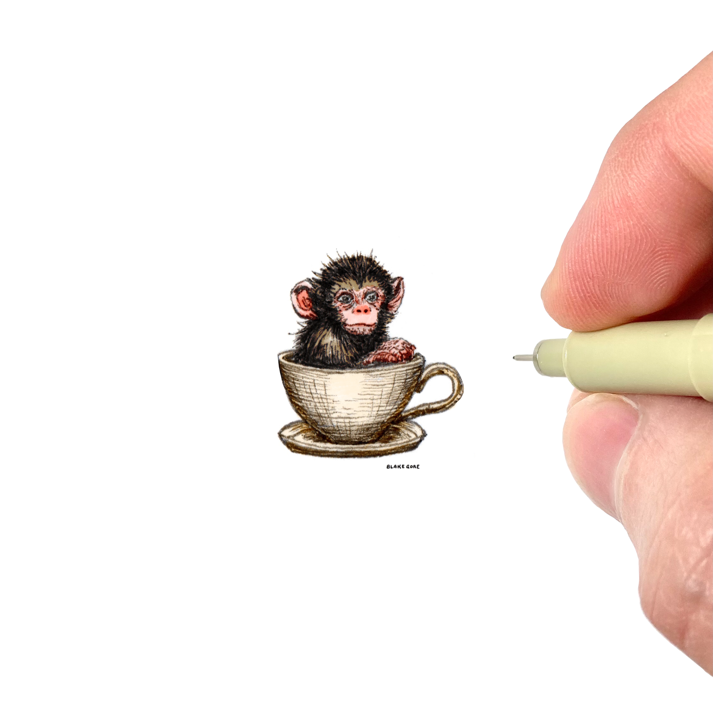 Teacup Monkey, Miniature Artwork by Blake Gore Blake Gore Miniature Art