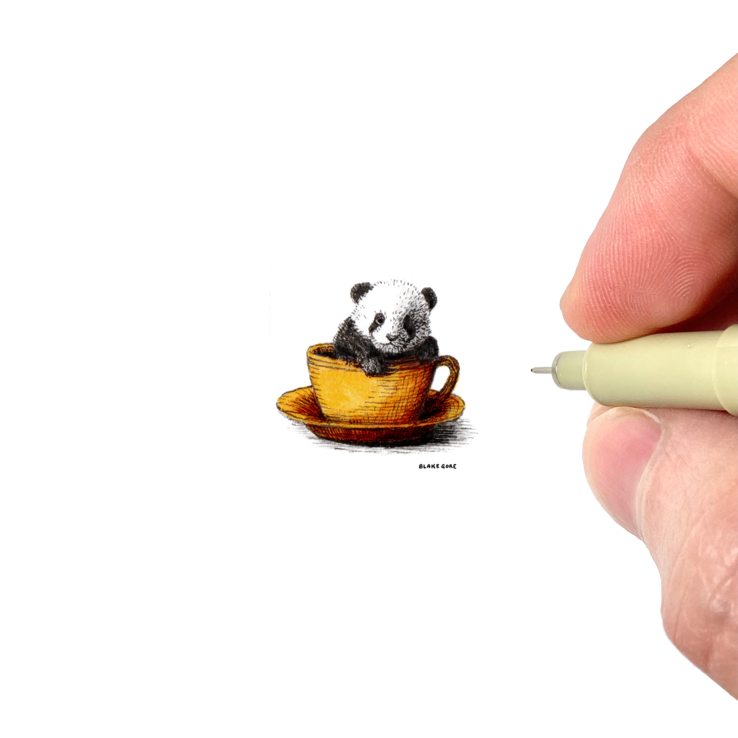 Teacup Panda, Miniature Artwork by Blake Gore – Blake Gore Miniature Art